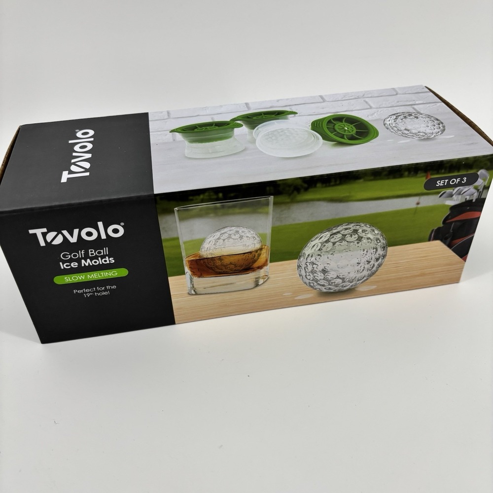 Tovolo Golf Ball Ice Molds‎ Set Of 3 Bourbon Cocktail Water Bottle 19th Hole New